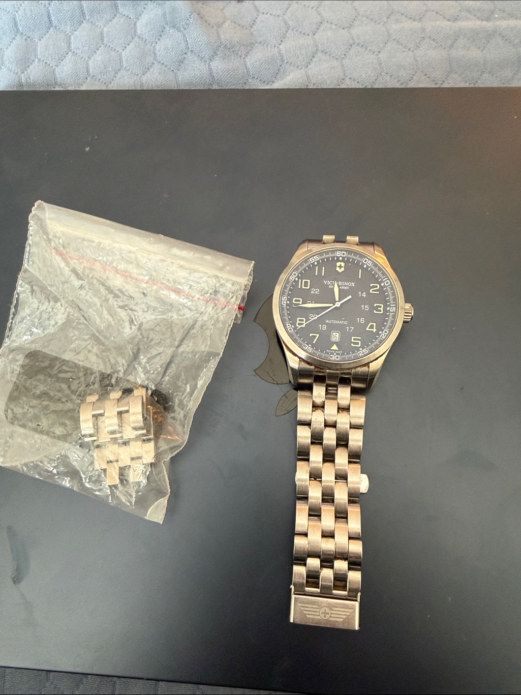 Victorinox Mens Silver Stainless Steel Watch With Black Dial